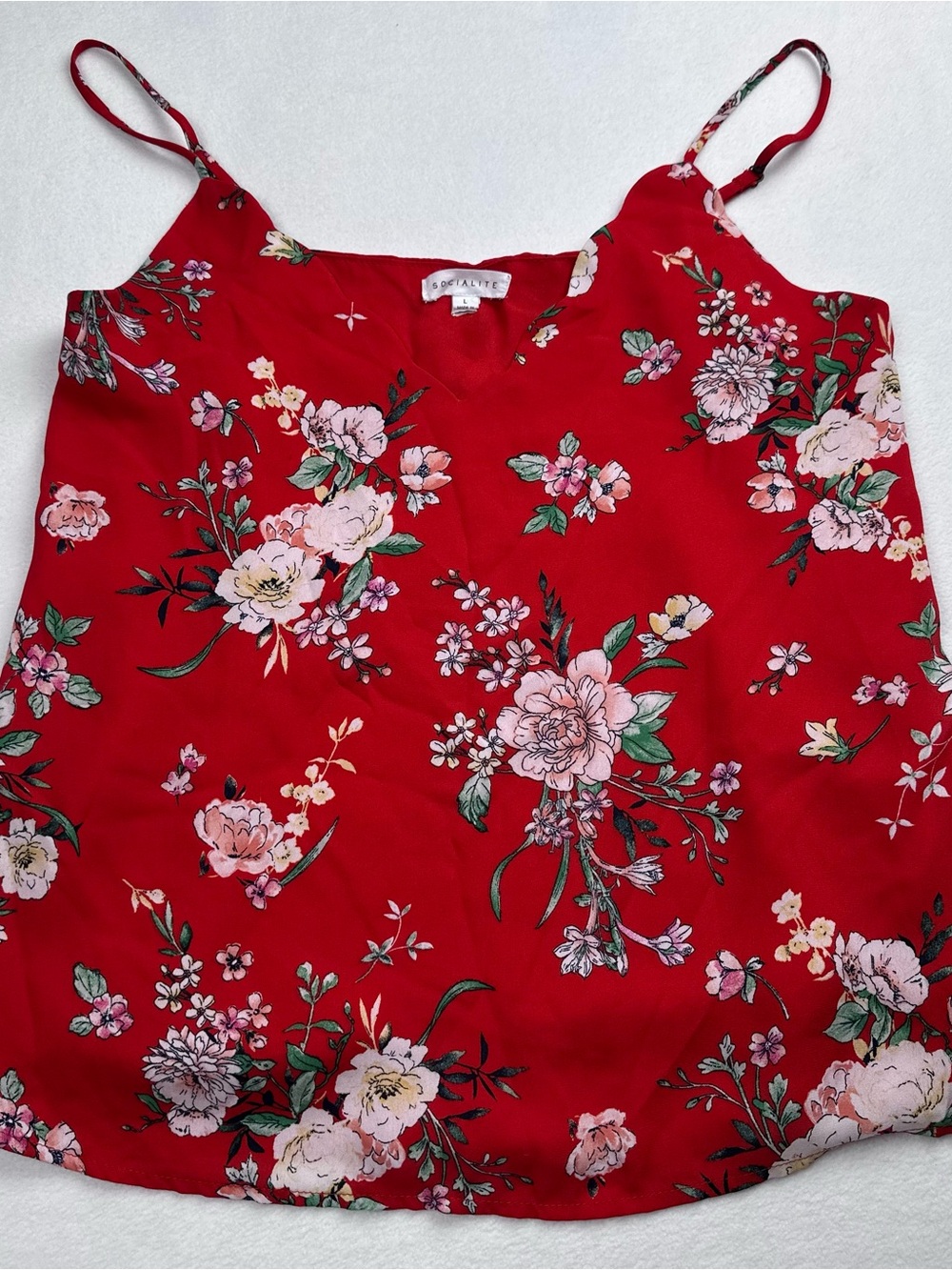 Socialite Red Floral Spaghetti-Strap Girls Casual Dress